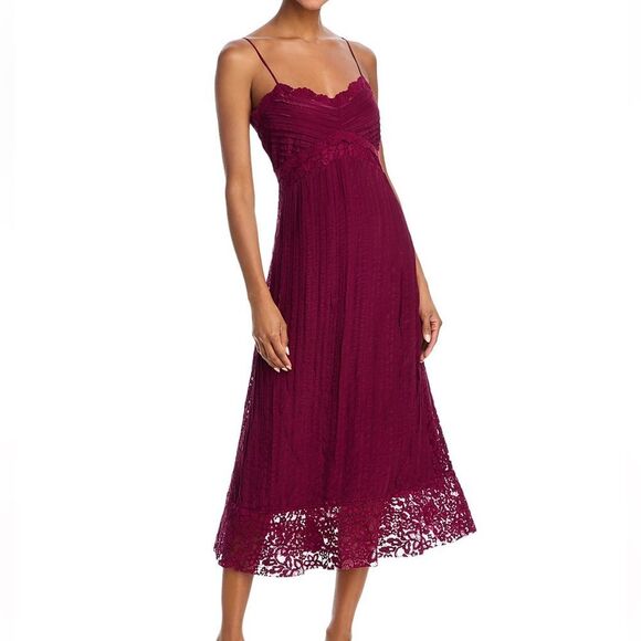 NWT FARM Rio Lace Trim Midi Dress Purple Women Size XS - Picture 1 of 15